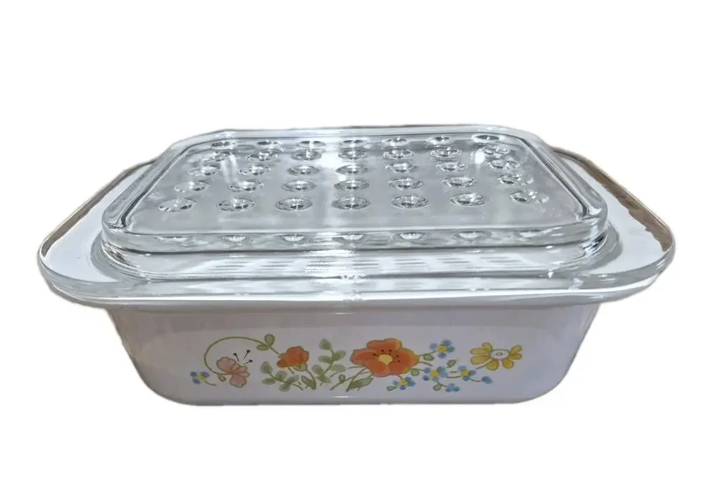 Corning Ware Wildflower MC-1-B Casserole Dish And Pyrex Dimpled Lid